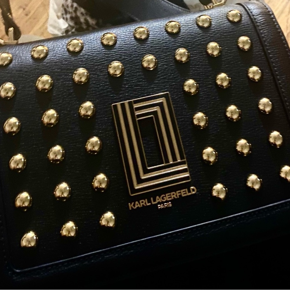 Karl Lagerfeld Black Crossbody with Gold Stud Accents
